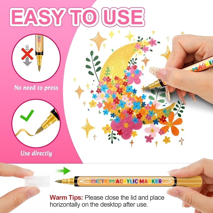Betem Dual Tip Acrylic Paint Pens, 24 Metallic Paint Markers - Image 4