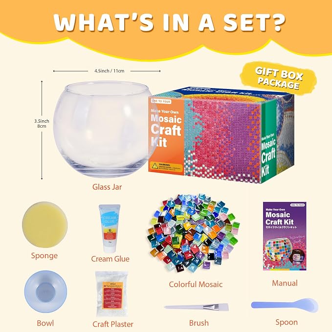 ONE TO FOUR Kids Craft Kit Mosaic Stained Glass Candle Holder - Image 2