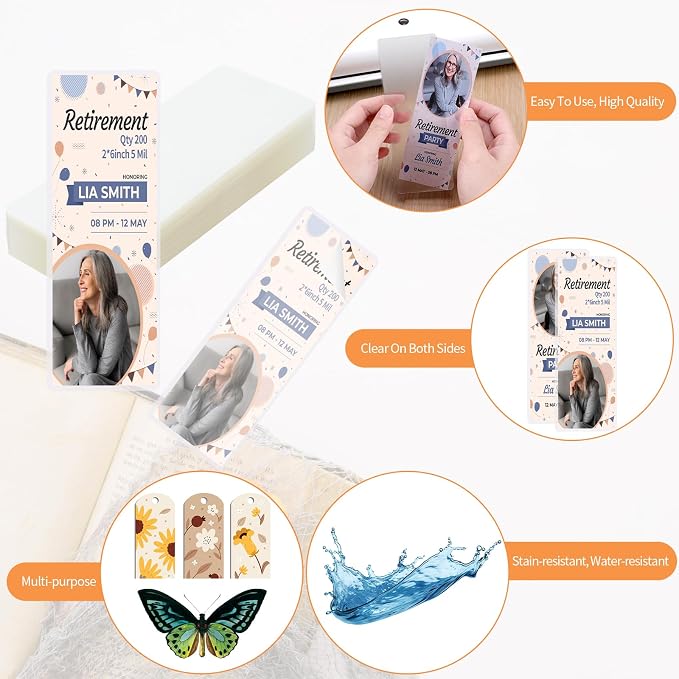 100 Pieces Bookmark Laminating Pouches 2x6 Hot Laminator Sleeves 5 Mil Photo - Image 3