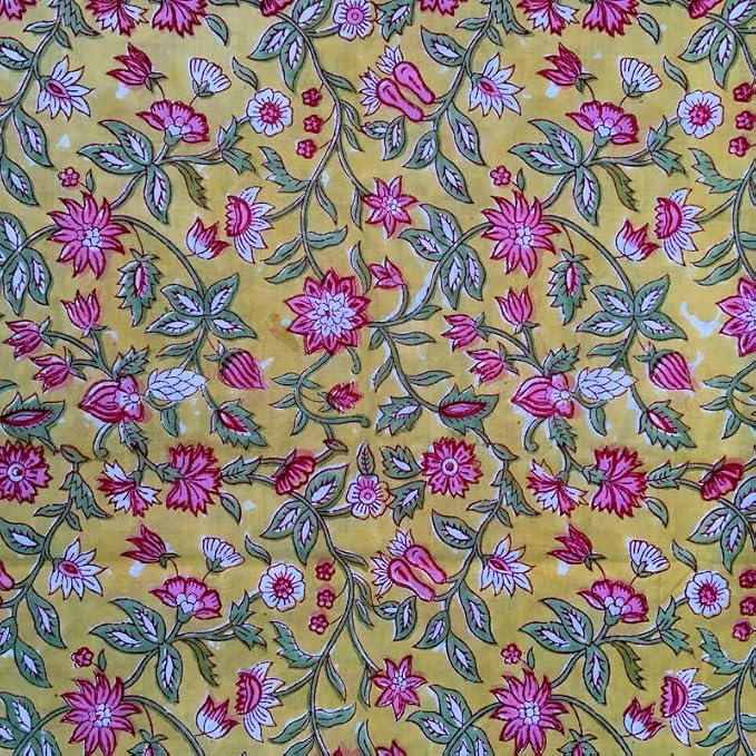 E-Tailor® Indian Ethnic 100% Cotton Voile Running Hand Block Print Natural - Image 2