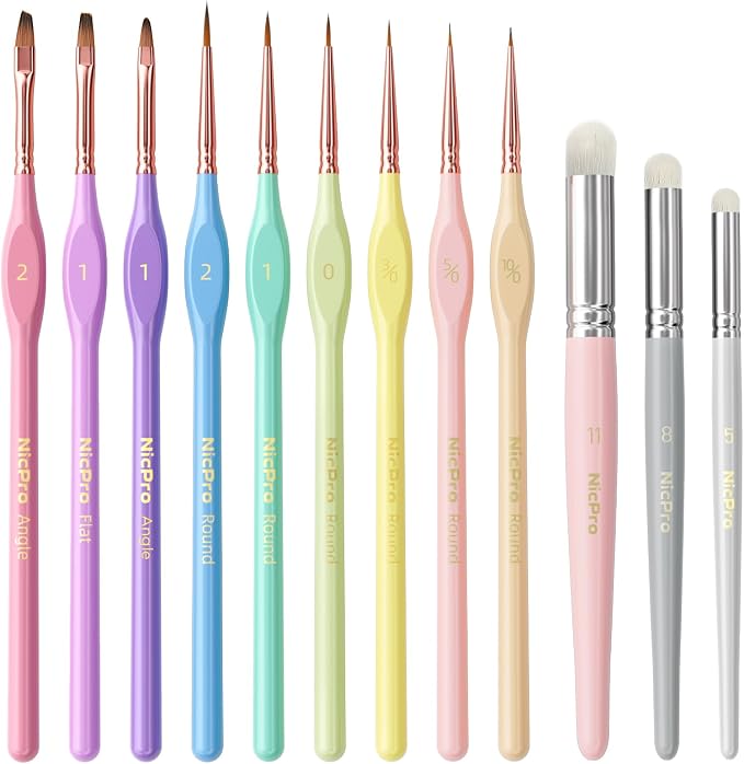 Nicpro 12PCS Fine Detail Paint Brush Drybrush Set, Aesthetic Pastel Fine Tip by Nicpro