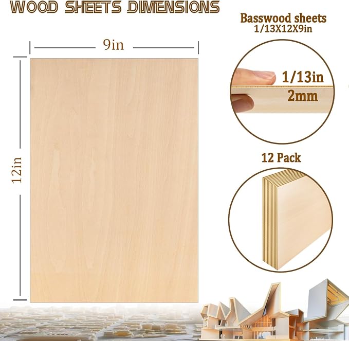 12 Pack Basswood Sheets 9"x12"x1/13, 2mm Basswood - Image 2