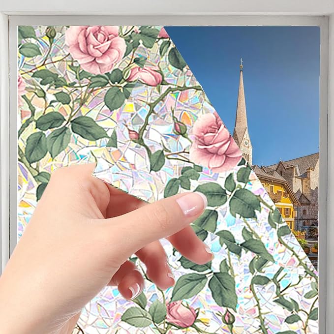 Stained Glass Window Cling, Rainbow Tinted Window Film Sun Blocking, Floral - Image 3