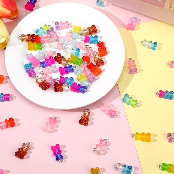 Augshy 64 Pcs Gradient Gummy Bear Resin Charms - Image 3