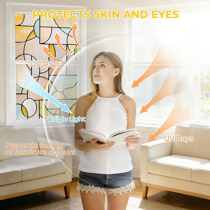 OHTMERU 3D Stained Glass Window Privacy Film, Heat Control UV Blocking Static - Image 4