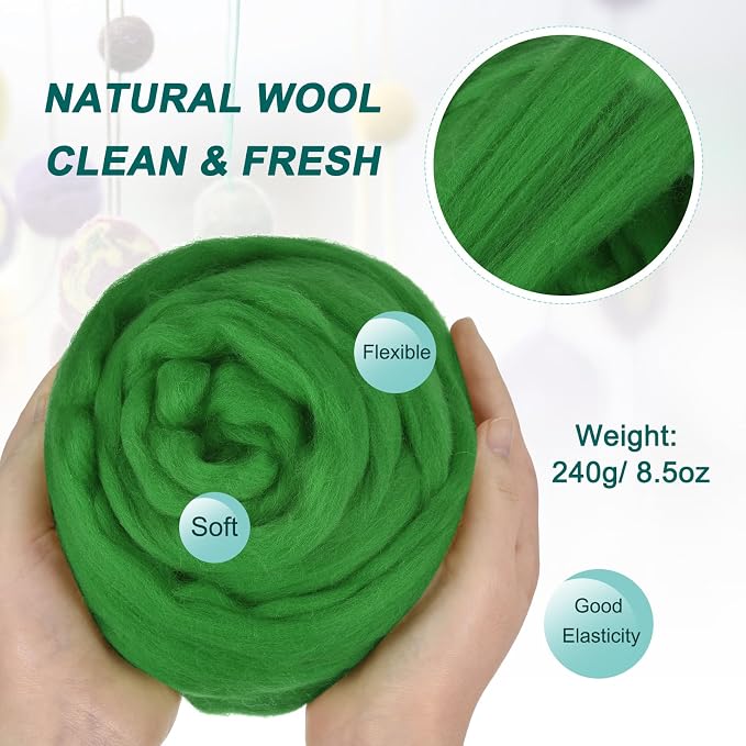 uxcell Needle Felting Wool, 8.5 Oz Nature Fibre Wool Yarn Roving - Image 2