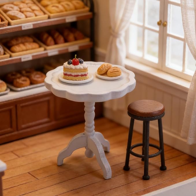 1:12 Scale Miniature End Table Wooden Round Side Table Dollhouse Furniture - Image 6
