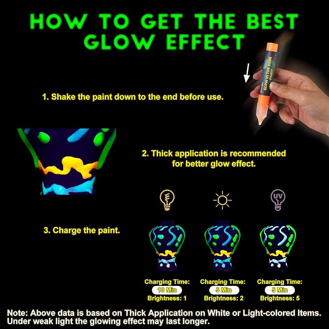 FansArriche Glow in the Dark Paint, 12 Colors x 20 ml Fabric Paint | 3D Neon - Image 5