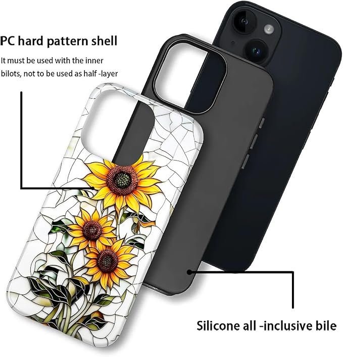 ZHEGAILIAN Case for iPhone 13 14, Sunflower Faux Stained Glass Effect Durable - Image 2