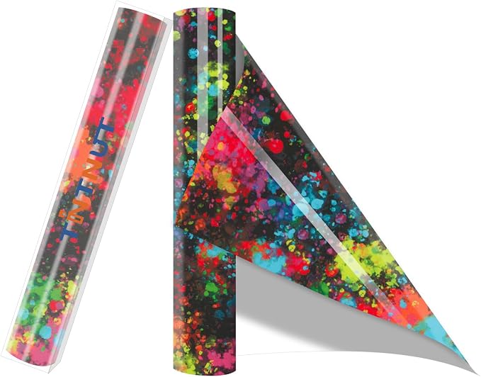 Tintnut Multicolor Splash Heat Transfer Vinyl Roll, stretch washable, works by Tintnut