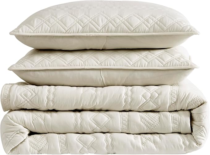WDCOZY Beige Boho Oversized California Cal King Size Quilt Bedding Set - Image 7
