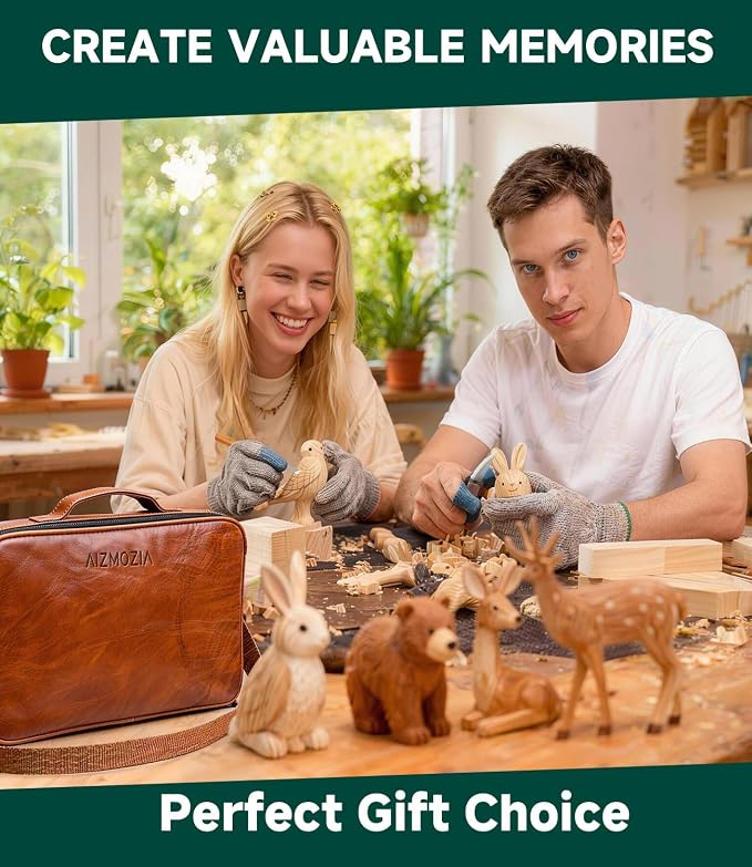 Wood Carving Kit, Deluxe Whittling Kit, 9 Wood Carving Knives 5 Chisels 4 Blocks - Image 10