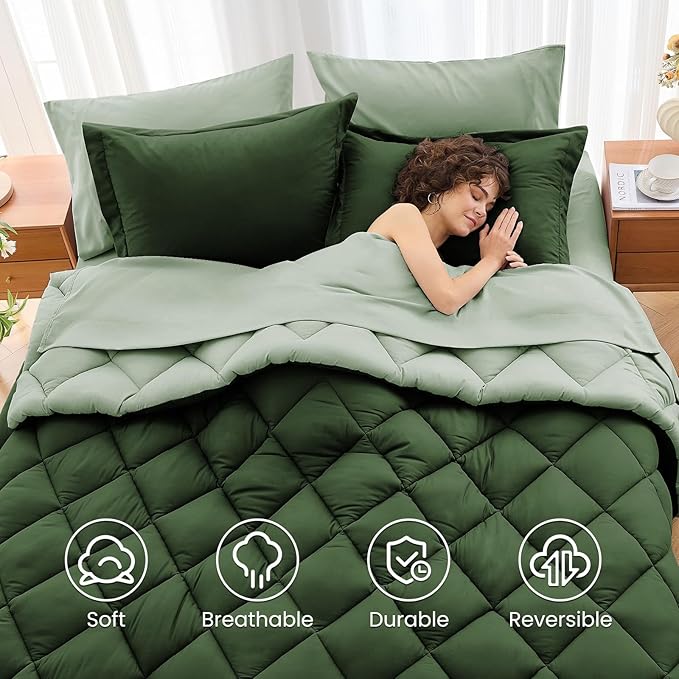 MUXHOMO 7 Pieces California King Comforter Set, Reversible Bed in a Bag Cal - Image 6