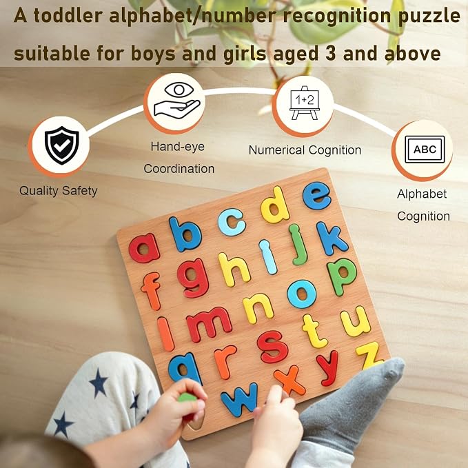 Wooden Puzzles for Toddlers, Bright Colors, 15 numbers puzzles, 26 English - Image 4