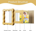 4x4 Picture Frame with Mat for 3x3, Wavy Edge Wooden Real Glass Photo Frame for - Image 5