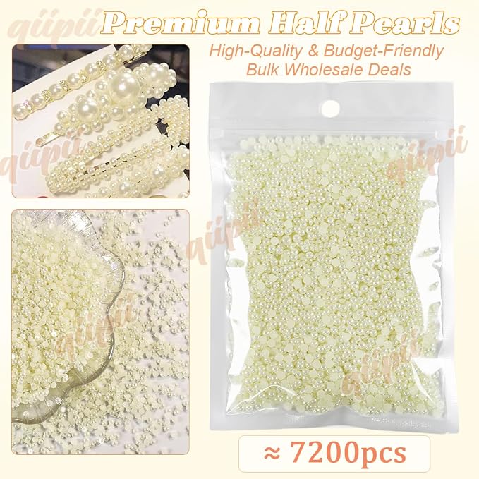 qiipii 7200PCS 3mm Small Beige White Round Half Round Pearls - Image 2