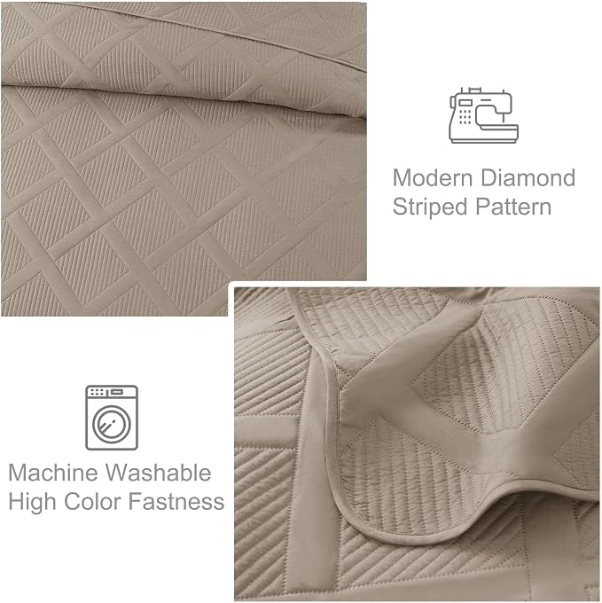 Exclusivo Mezcla Quilt Set Oversized King Size, 3 Pieces Taupe Cal King Quilt - Image 5