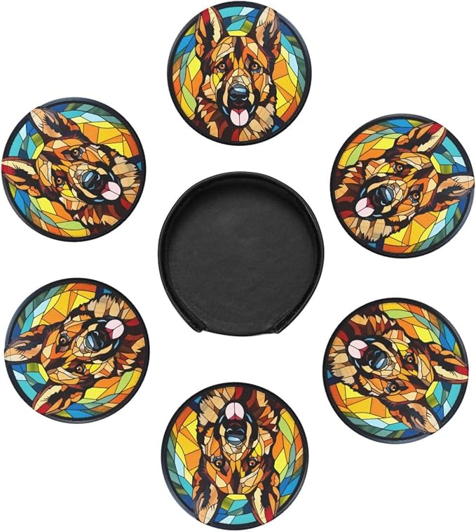 Drink Coaster Set of 6, German Shepherd Dog Mom Lover Gift, Leather Drink - Image 5