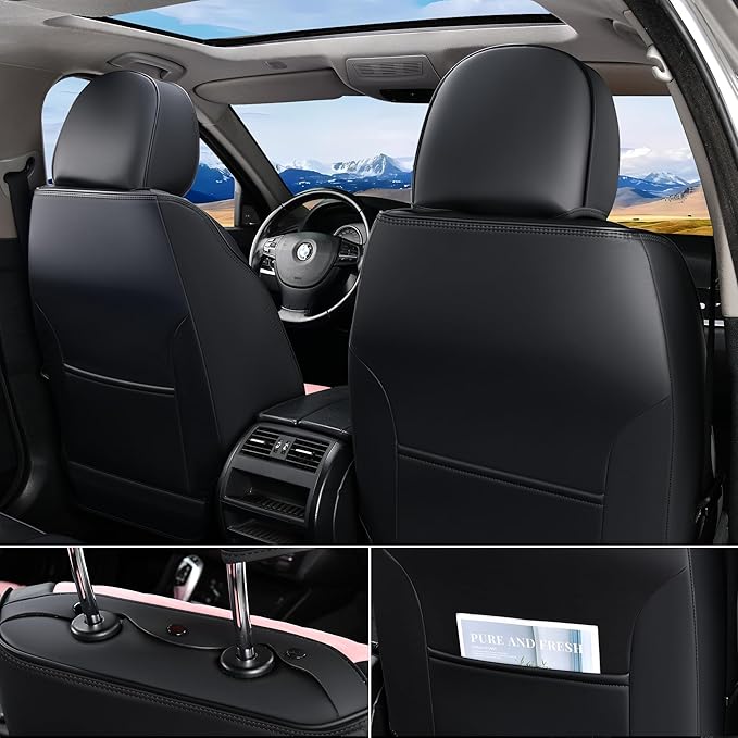 FLORICH Automotive Front Seat Covers for Cars, Waterproof Pink & Black Seat Covers, Leather Car Seat Covers 2 Pack, Universal Seat Protector for Most Cars Trucks SUV