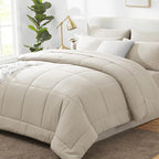 CozyLux Oversized King Comforter Sets Beige, 7 Pieces Bed in a Bag, Ultra-Soft by CozyLux