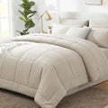CozyLux Oversized Queen Comforter Sets Beige, 7 Pieces Bed in a Bag, Ultra-Soft by CozyLux