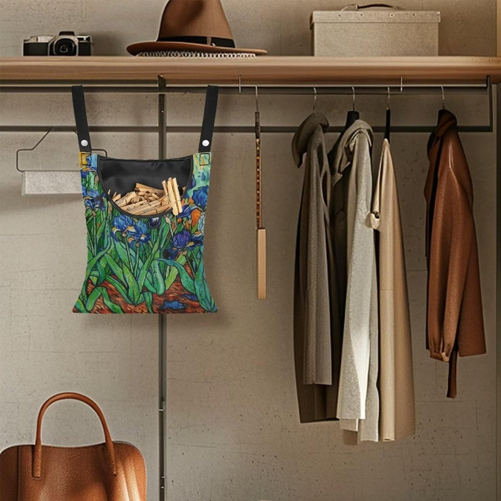 Floral Print Clothespin Organizer Bag Fashion Clothespin Storage Organizer with Large Opening Rotatable Clothespin Storage Bag Laundry Clothespin Bags, Clothespin Storage Hanger Bag