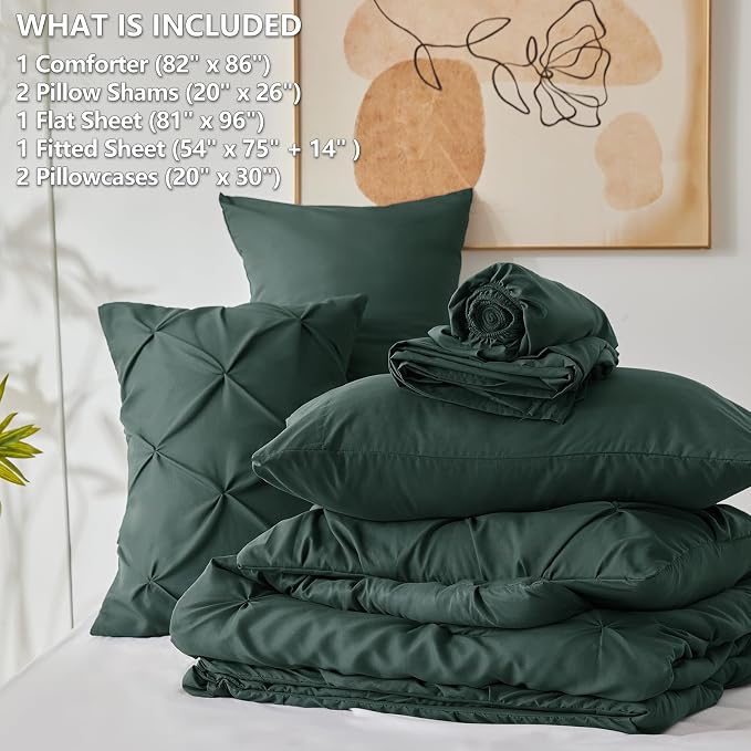 CozyLux Full Size Comforter Sets Forest Green, 7 Pieces Bed in A Bag Green - Image 6