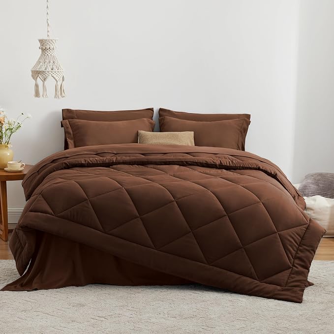 Love's cabin Twin Comforter Set Brown, 5 Pieces Twin Bed in a Bag, All Season - Image 2