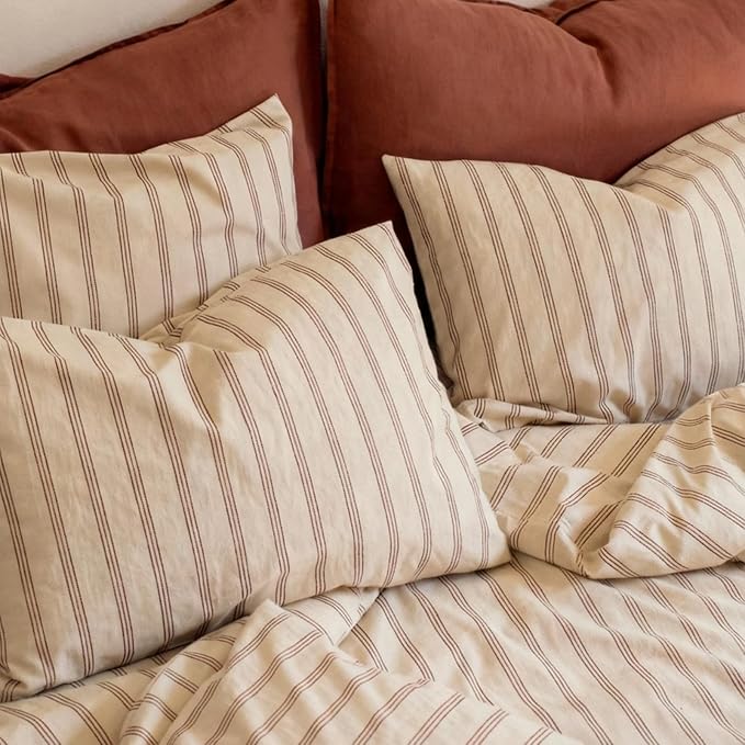 mixinni Striped Duvet Cover Set King Size, 3 Piece Cotton Linen Blend Bedding - Image 2
