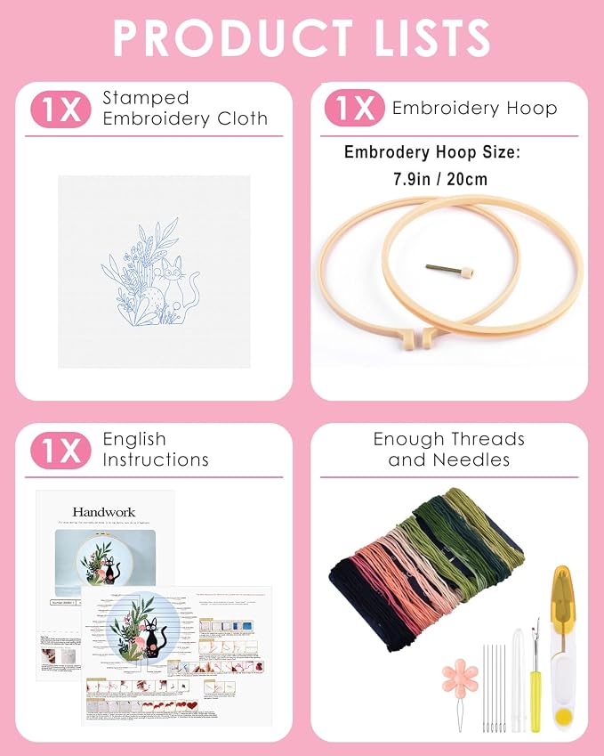 TINDTOP Embroidery Kit for Beginners Adult, Cat Embroidery Kit | Include - Image 2
