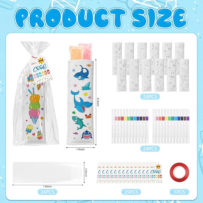 Cinrobiye 24 Pack DIY Ice Pop Sleeve Craft Kit, Color Your Own Reusable - Image 2