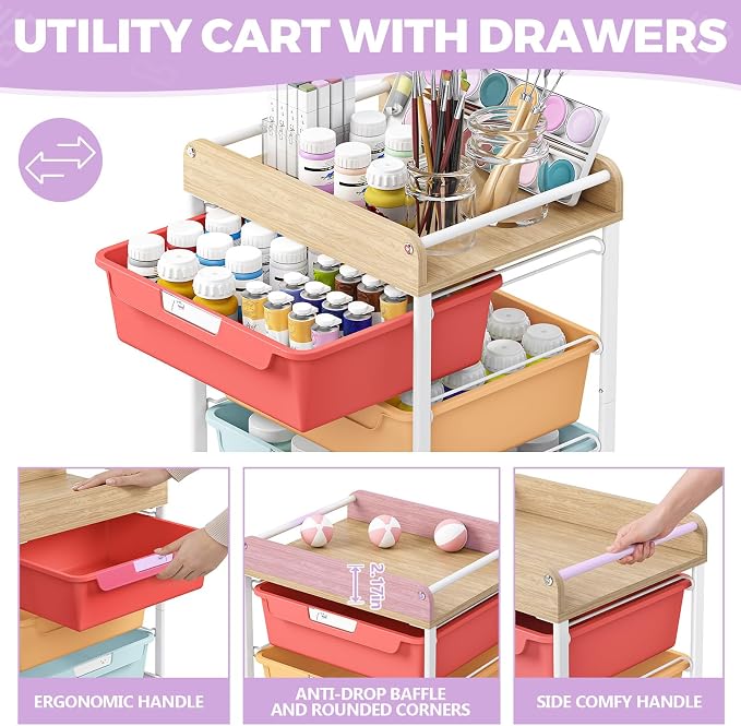 SYKIARIOL Rolling Cart with 6 Drawers, Utility Storage Cart with Labeling Jelly - Image 4