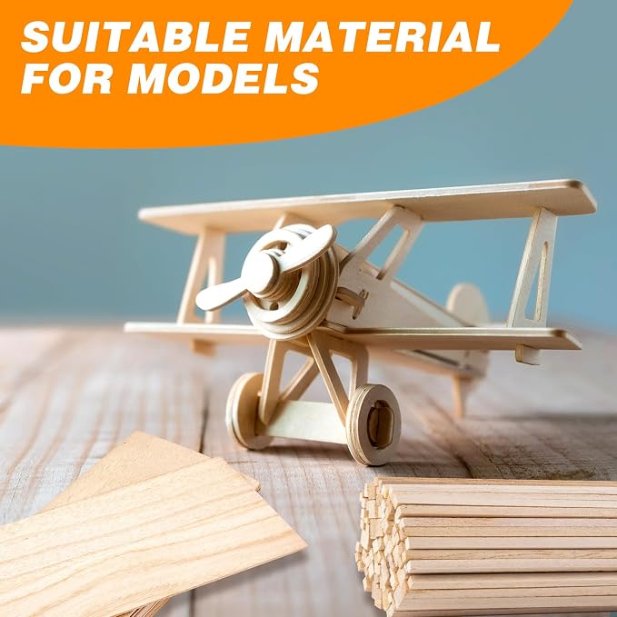 180Pcs Balsa Wood Sticks, Hardwood Square Dowels Unfinished Wooden Strip | 1/8 - Image 2