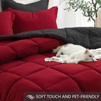 Homelike Moment Queen Comforter Set Black, Lightweight Reversible Red - Image 4
