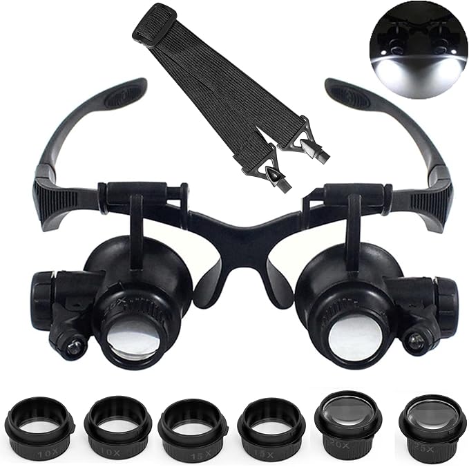 LXIANGN LED Head Mount Magnifier 10X 15X 20X 25X Hands-Free Magnifying Glass by LXIANGN