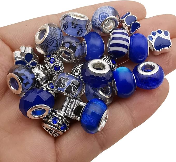 50pcs Assorted Dark Blue Resin Imitation Glass European Large Hole Beads by WOCRAFT