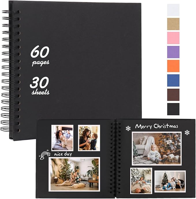 RECUTMS 12 x 12 Scrapbook Album 60 Pages Kraft Paper DIY Memory Book Black | by RECUTMS