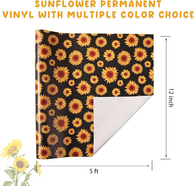 Tintnut Sunflower Permanent Vinyl Roll 12" x5ft Permanent Adhesive Vinyl | - Image 2