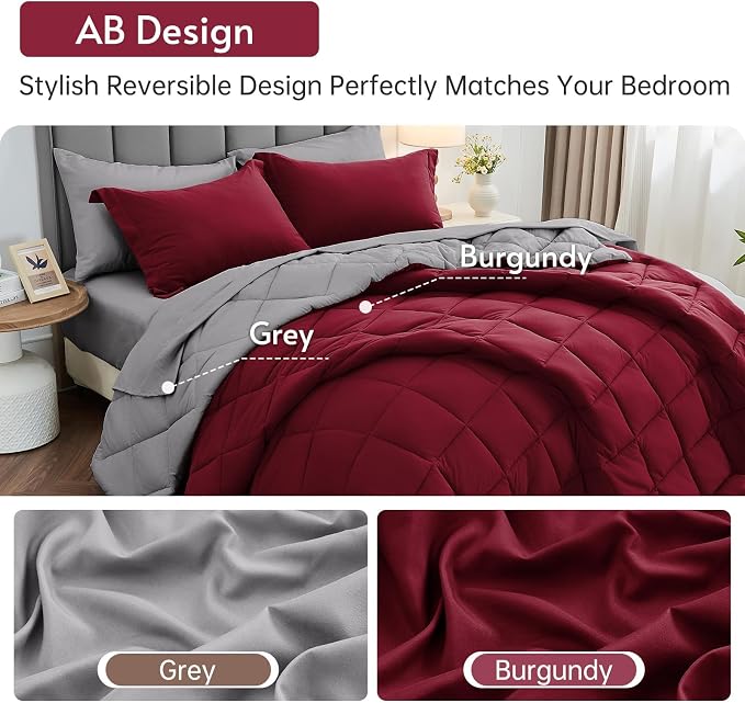 MUXHOMO 7 Pieces California King Comforter Set, Reversible Bed in a Bag Cal - Image 3