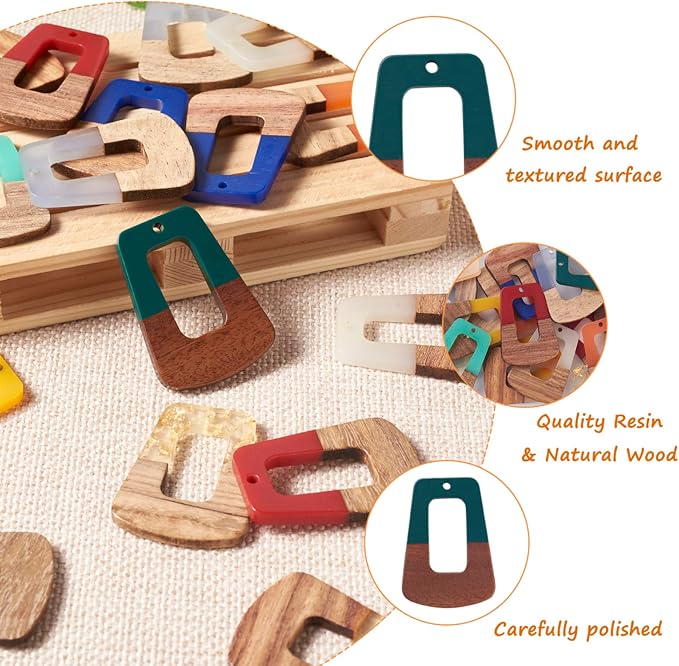 FASHEWELRY 20Pcs Wood Resin Charms Trapezoid Wooden Earring Blanks Charms 10 - Image 2