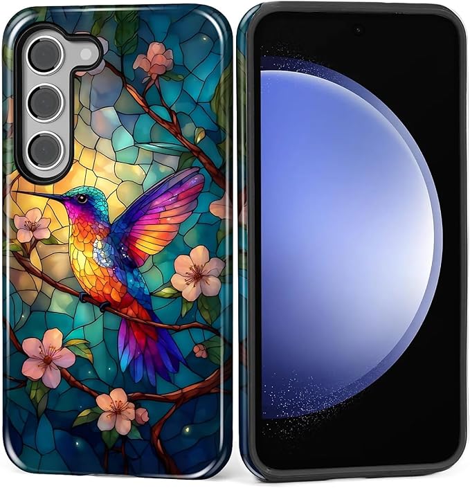 for Samsung Galaxy S23 Plus Case, Stained Glass Hummingbird Pattern Glossy 2 in by Teonvpu