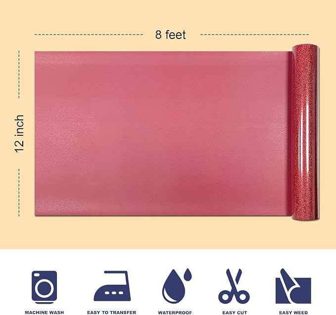 Glitter Iron On 12in X 8ft, HTV Heat Transfer Vinyl | Glitter HTV Easy to Cut & - Image 2