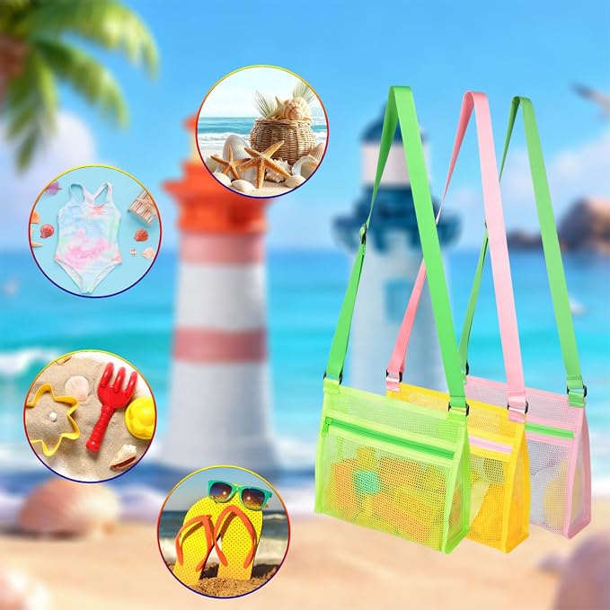 MUYIZI Mesh Beach Bag for Shells Collecting 3 Pack, Sea Shell Bags for Picking - Image 5