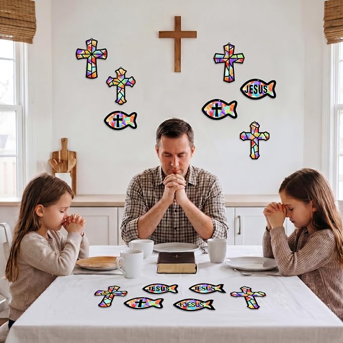48PCS Sunday School VBS Crafts Bulk: Paper Cross Fish Nativity Suncatchers - Image 5