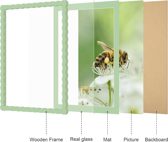 12x16 Picture Frame with Mat for 11x14, Wavy Edge Wooden Real Glass Photo Frame - Image 5