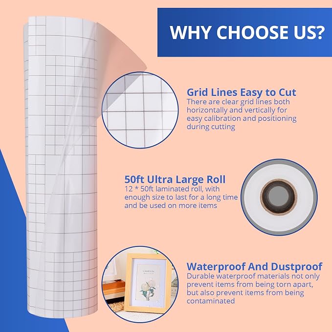 HTVRONT Clear Self-Adhesive Laminating Vinyl Roll 12x50 FT | Back to School - Image 2