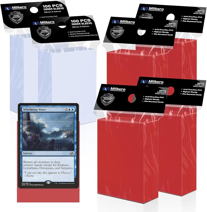 400 Pack Card Sleeves, 200 Matte Red Trading Card Sleeve and 200 Inner Sleeves by Mlikero