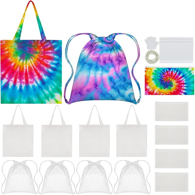 Silkfly 12 Pcs Cotton Bags Set for Tie Dye Kit 3 Style Cotton Tote Drawstring by Silkfly