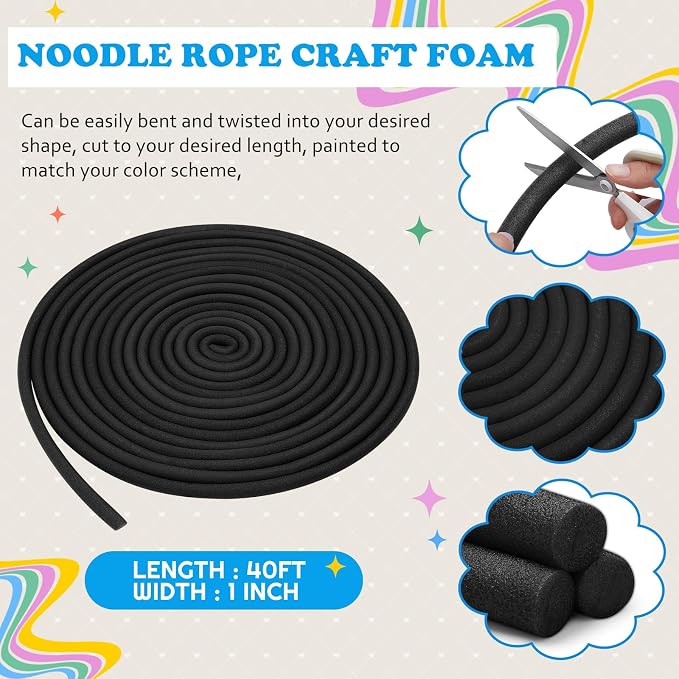 Frienda 1 Inch x 40 Ft Black Foam Noodles - Image 3