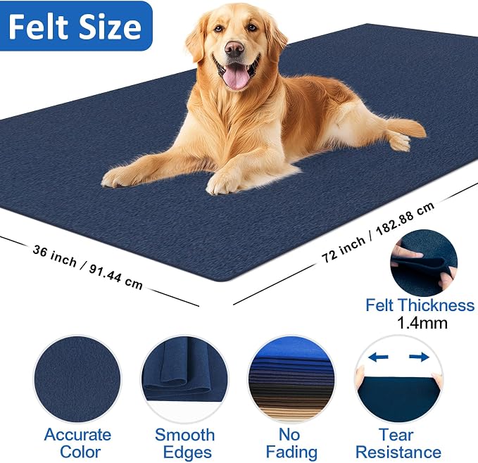 XSEINO Navy Large Felt Fabric 72" X 36 ", 1.4 mm Thick Soft Felt Fabric Sheet - Image 2
